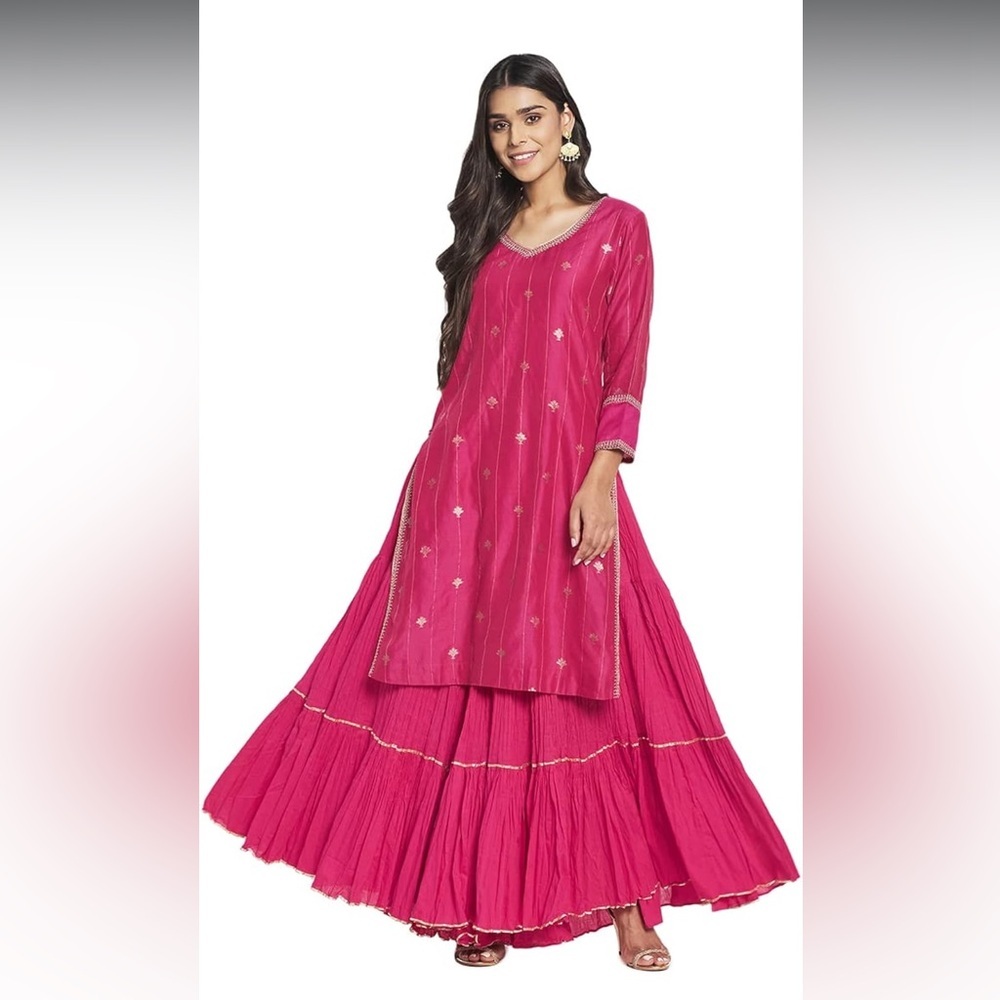 Fabindia Women Cotton Silk Blend Embroidered Sharara Pink_ Magenta NWT 8,999 - Picture 4 of 7